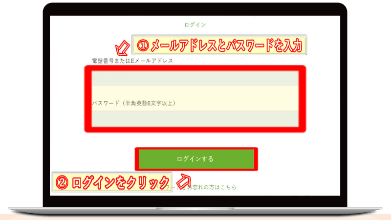 ナッシュ解約方法
メールアドレスとパスワード入力