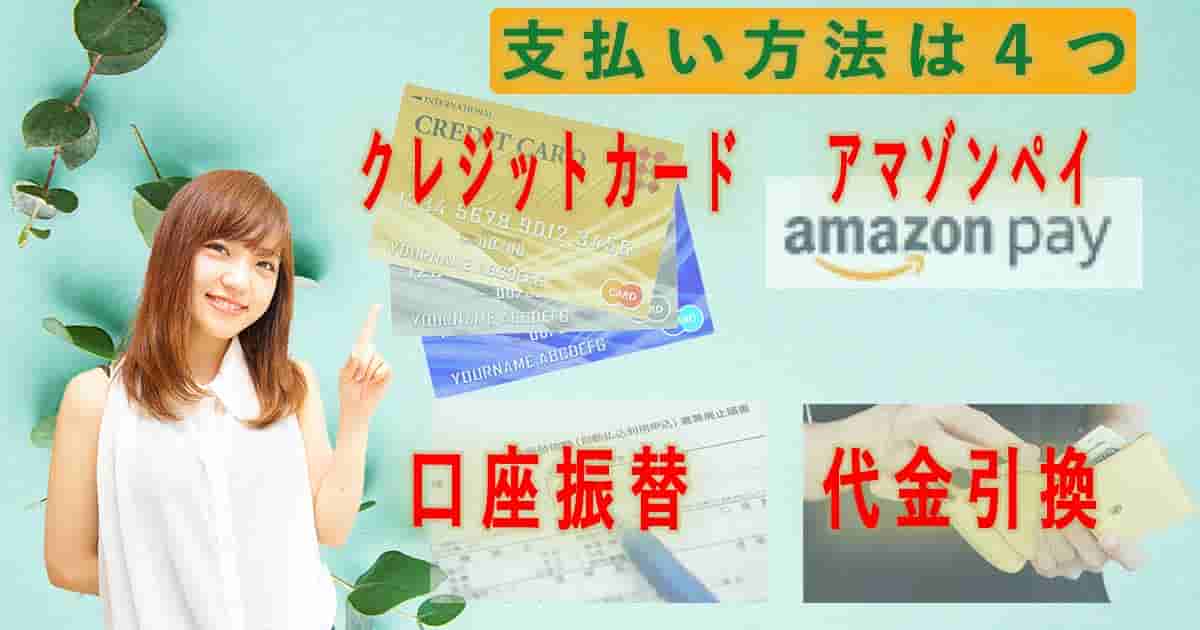 大見出し：食宅便の支払いには、クレジットカード・代金引換・口座振替・AmazonPayの４つの方法がある