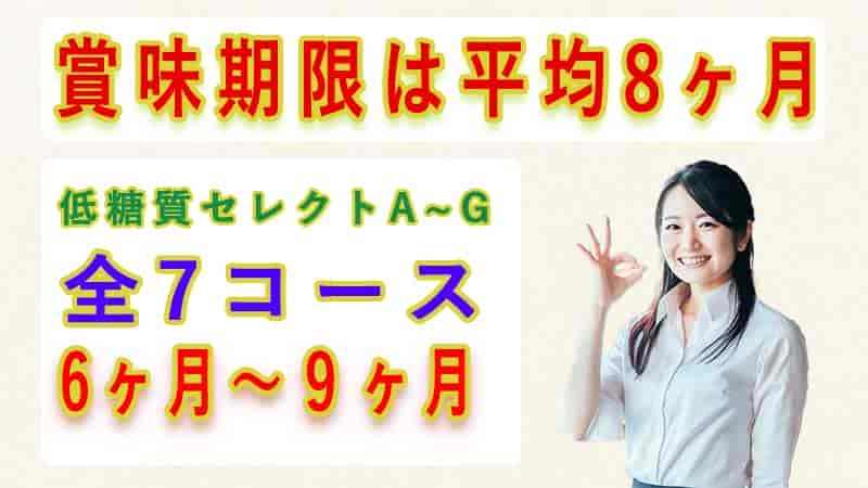 食宅便の低糖質セレクトA～Gの実際に届いた時点の賞味期限は6ヶ月間～9ヶ月間